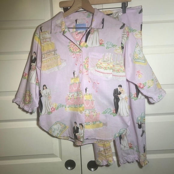 Nick & Nora Vintage Pajama Set in Love and Marriage Print, Women's Size XS - Picture 2 of 16